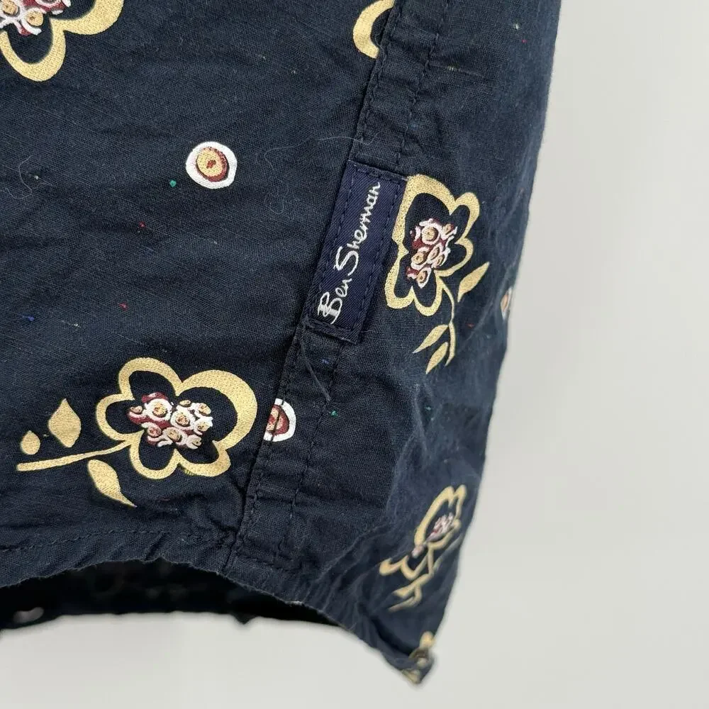 Ben Sherman Neps Shirt Small Floral Print Button Down Navy Cotton Short Sleeve - Picture 10 of 13